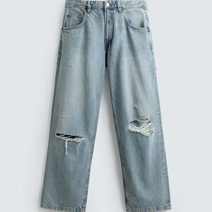 Zara Light Blue Women's ripped knee Jeans